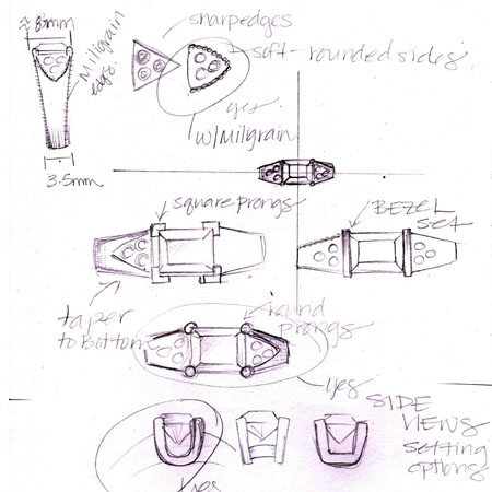 diamond ring drawing. very preliminary drawings.