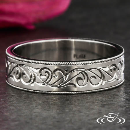 Hand Engraved Infinity Mens Wedding Band In 14K White Gold | Fascinating  Diamonds