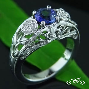 Platinum Blue Sapphire Rose Ring