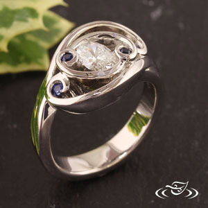 Custom Palladium Wrap Swirl Diamond Sapphire Ring